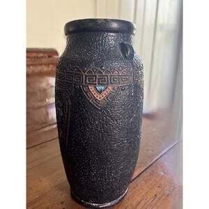 Vintage Japanese Tokanabe Textured Black Pottery 10" Tall Art Nouveau 1923